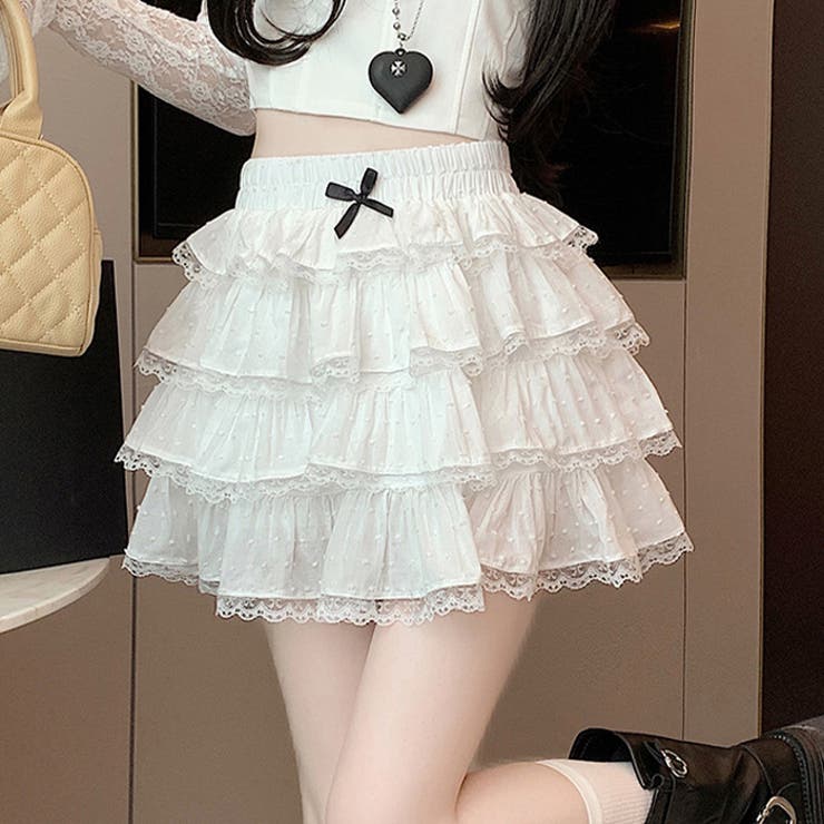 コットンレースフリルミニスカパン[品番：OUTW0000266