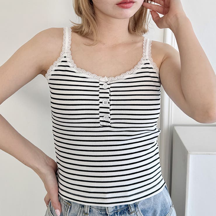 【 カップ付き 】レースストラップリブキャミソール | Outfitter lab | 詳細画像20 