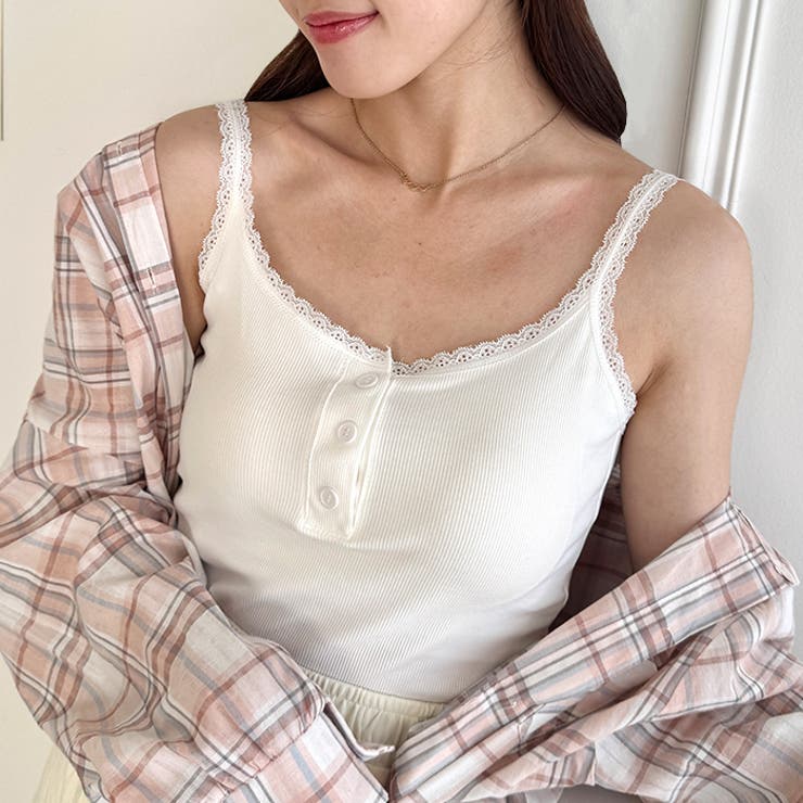 【 カップ付き 】レースストラップリブキャミソール | Outfitter lab | 詳細画像7 