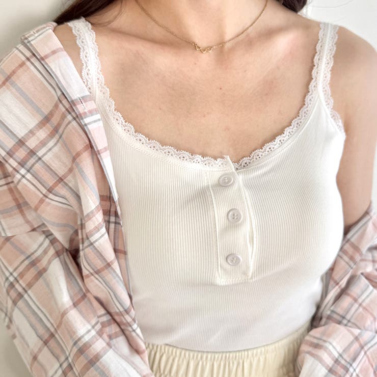 【 カップ付き 】レースストラップリブキャミソール | Outfitter lab | 詳細画像8 