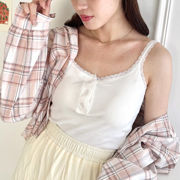 【 カップ付き 】レースストラップリブキャミソール | Outfitter lab | 詳細画像9 