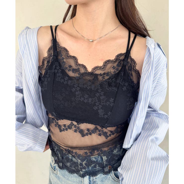 ブラック | ダブルストラップレースブラキャミソール | Outfitter lab