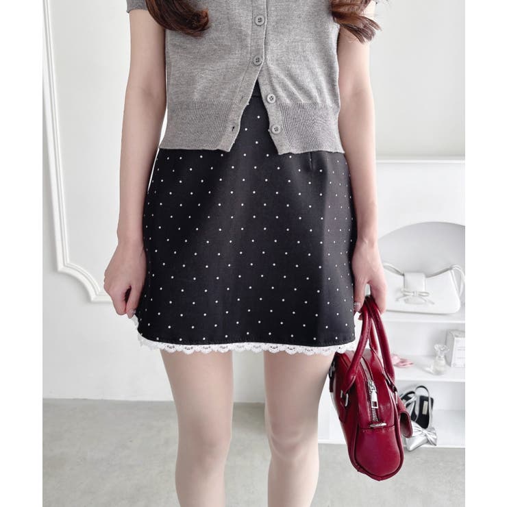 ブラック | ポルカドットレースミニスカート | Outfitter lab