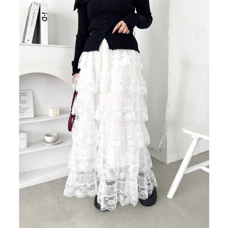 ホワイト | レースティアードチュールスカート | Outfitter lab