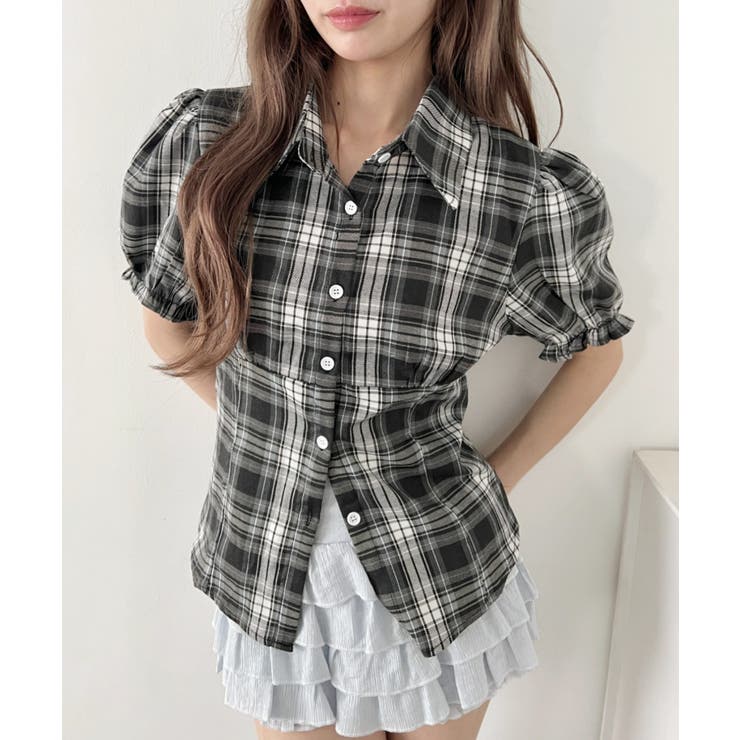 ブラック | コルセットライクチェックシャツ | Outfitter lab
