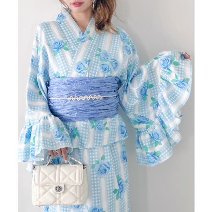 サックスブルー | 【かんたん着付け】フリル浴衣3点セット【セパレート浴衣】 | Outfitter lab
