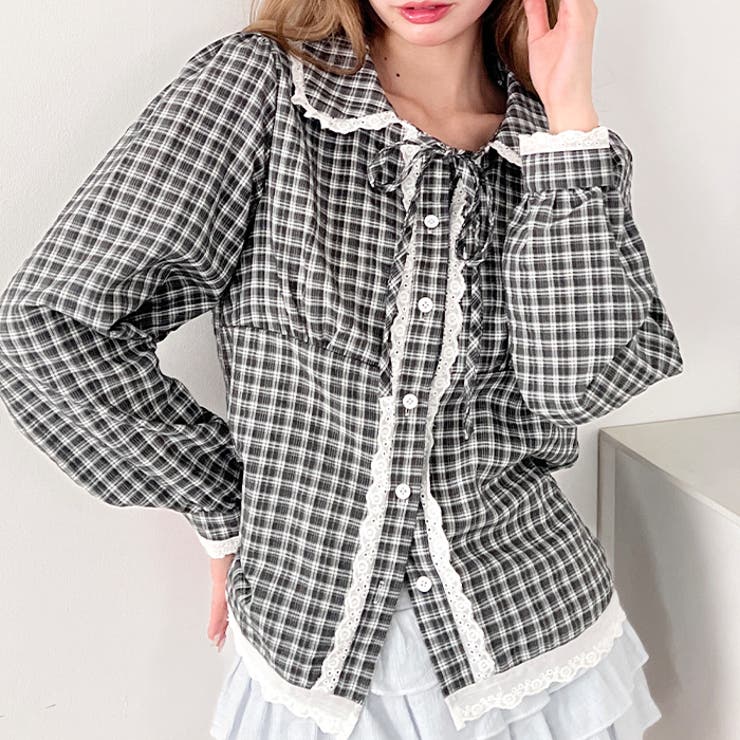 ロングスリーブチェックレースブラウス | Outfitter lab | 詳細画像10 