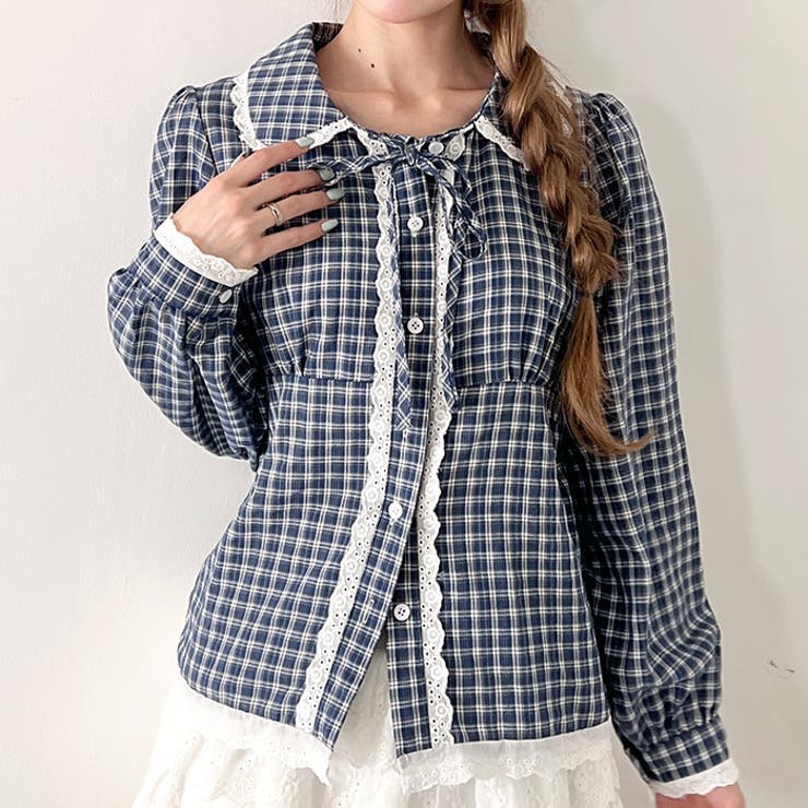 ロングスリーブチェックレースブラウス | Outfitter lab | 詳細画像15 