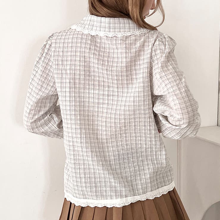 ロングスリーブチェックレースブラウス | Outfitter lab | 詳細画像7 