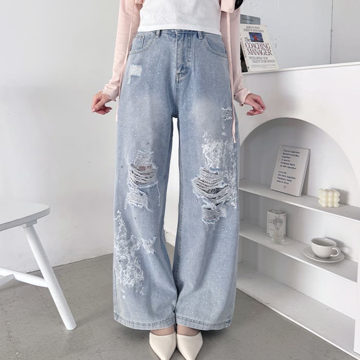 クラッシュレースプリントデニムパンツ | Outfitter lab | 詳細画像5 