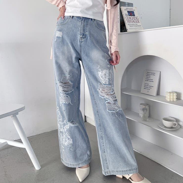 クラッシュレースプリントデニムパンツ | Outfitter lab | 詳細画像6 