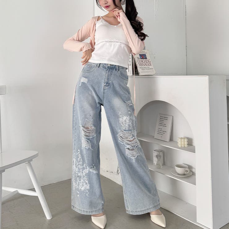 クラッシュレースプリントデニムパンツ | Outfitter lab | 詳細画像9 