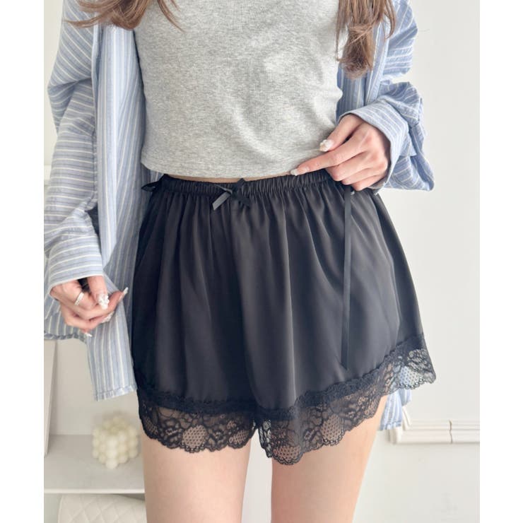 ブラック | ダブルリボンサテンショートパンツ | Outfitter lab
