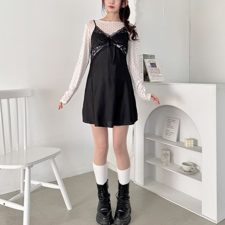 サイドレースサテンスリップミニワンピース | Outfitter lab | 詳細画像9 