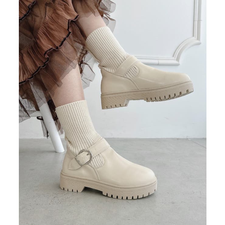 アイボリー | ニットドッキングベルトソックスブーツ | Outfitter lab