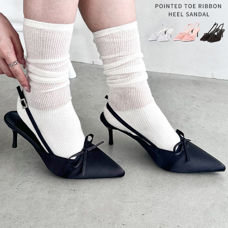 ポインテッドトゥリボンヒールパンプス[品番:OUTW0000392 ポインテッドトゥリボンヒールパンプス[品番:OUTW0000392