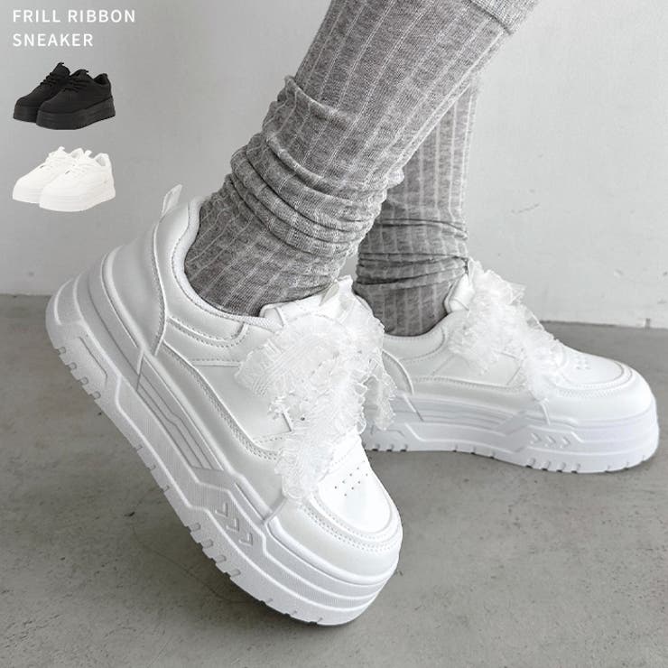 【靴紐2種SET】フリルリボン厚底スニーカー | Outfitter lab | 詳細画像1 