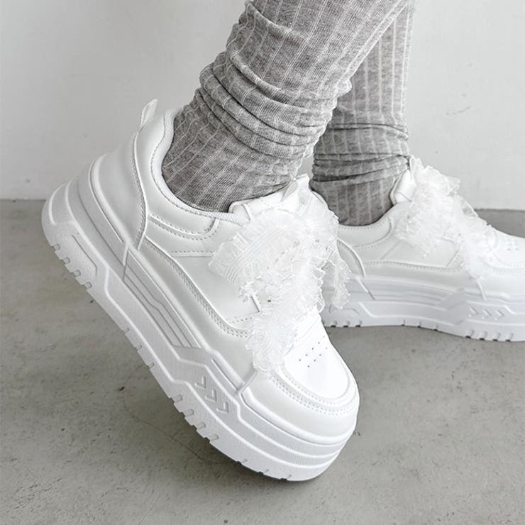 【靴紐2種SET】フリルリボン厚底スニーカー | Outfitter lab | 詳細画像5 