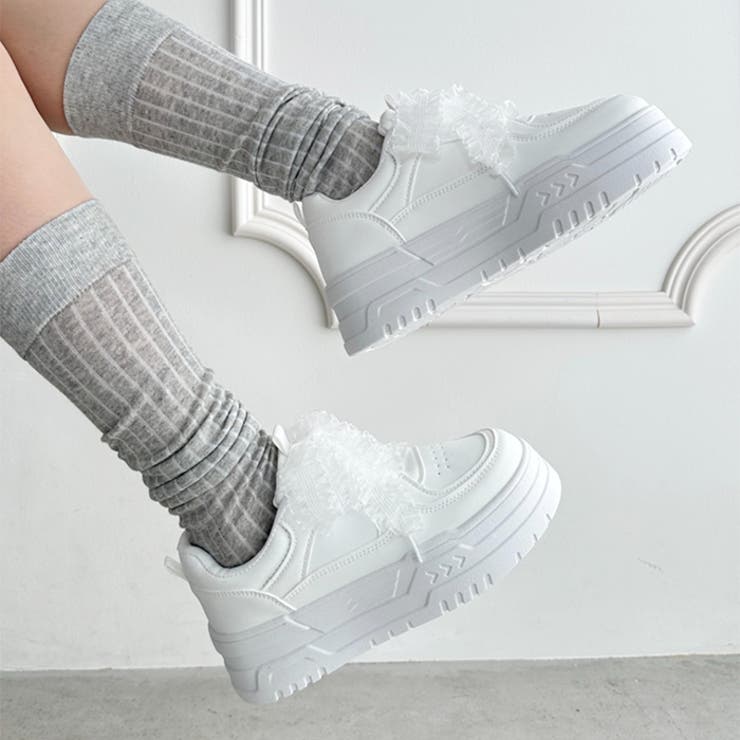 【靴紐2種SET】フリルリボン厚底スニーカー | Outfitter lab | 詳細画像6 