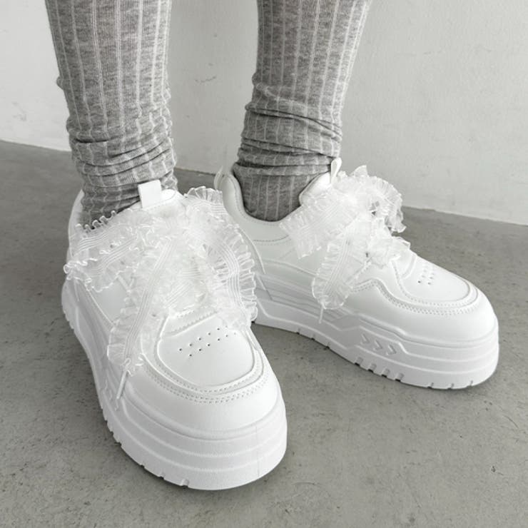 【靴紐2種SET】フリルリボン厚底スニーカー | Outfitter lab | 詳細画像7 