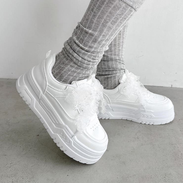 【靴紐2種SET】フリルリボン厚底スニーカー | Outfitter lab | 詳細画像9 