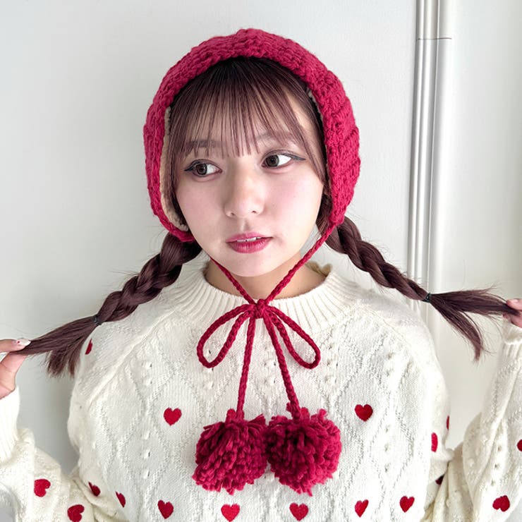 5色展開】ポンポンリボンニットイヤーマフ[品番：OUTW0000781