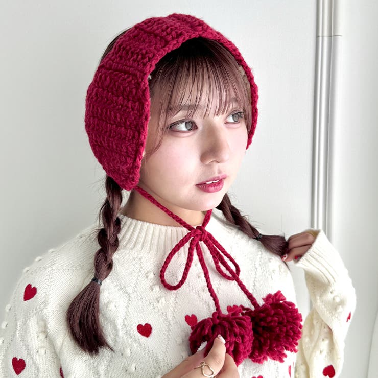 5色展開】ポンポンリボンニットイヤーマフ[品番：OUTW0000781
