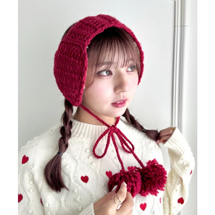 レッド | 【5色展開】ポンポンリボンニットイヤーマフ | Outfitter lab