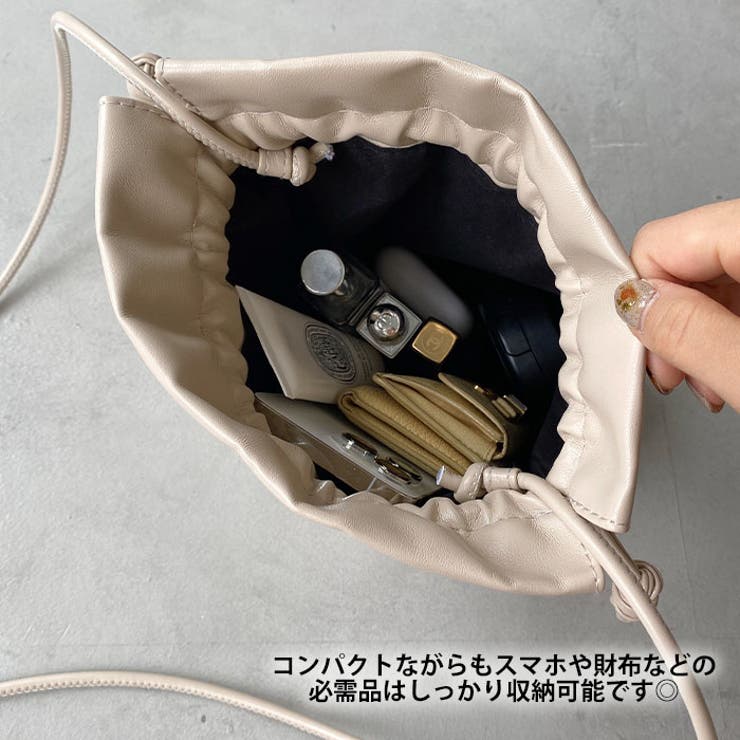 レザー巾着 2WAYフェイクレザー巾着ミニショルダー[品番：OUTW0000082