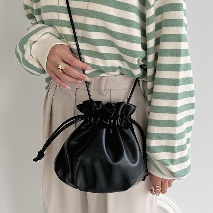 ブラック | 2WAYフェイクレザー巾着ミニショルダー | Outfitter lab