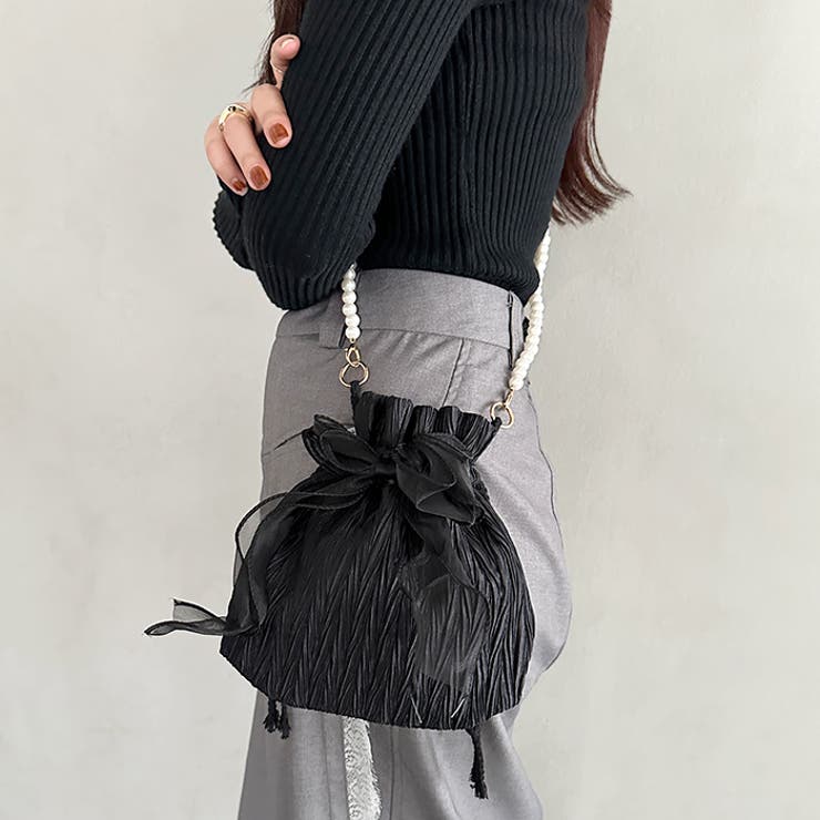 リボン付きパール２WAYショルダーパーティー巾着バッグ | Outfitter lab | 詳細画像8 