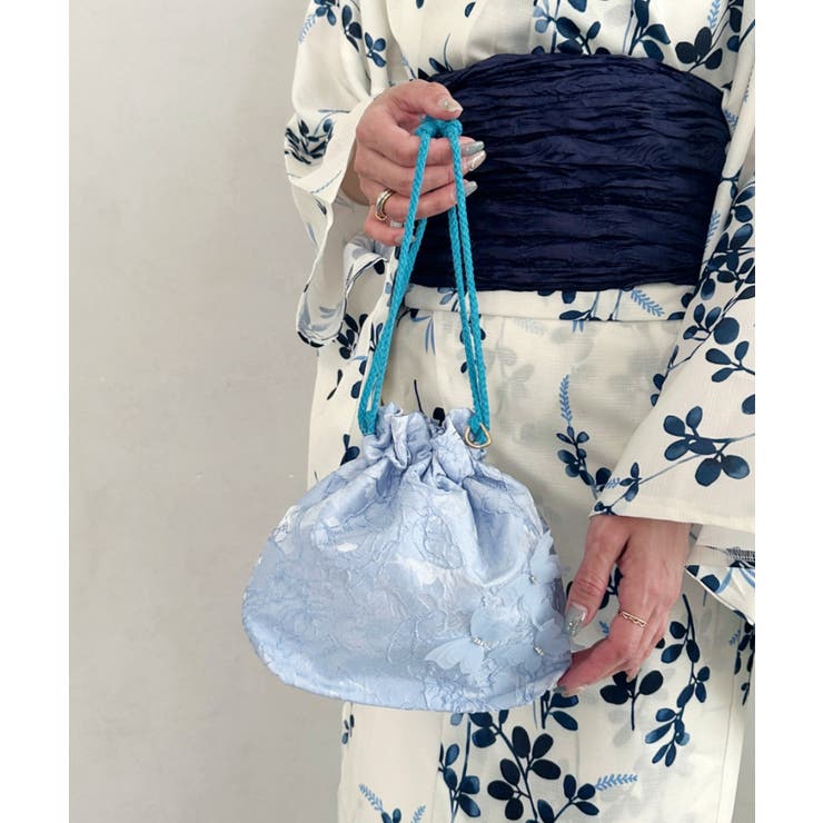 ブルー | 取り外し可パールショルダー付き浴衣巾着 | Outfitter lab