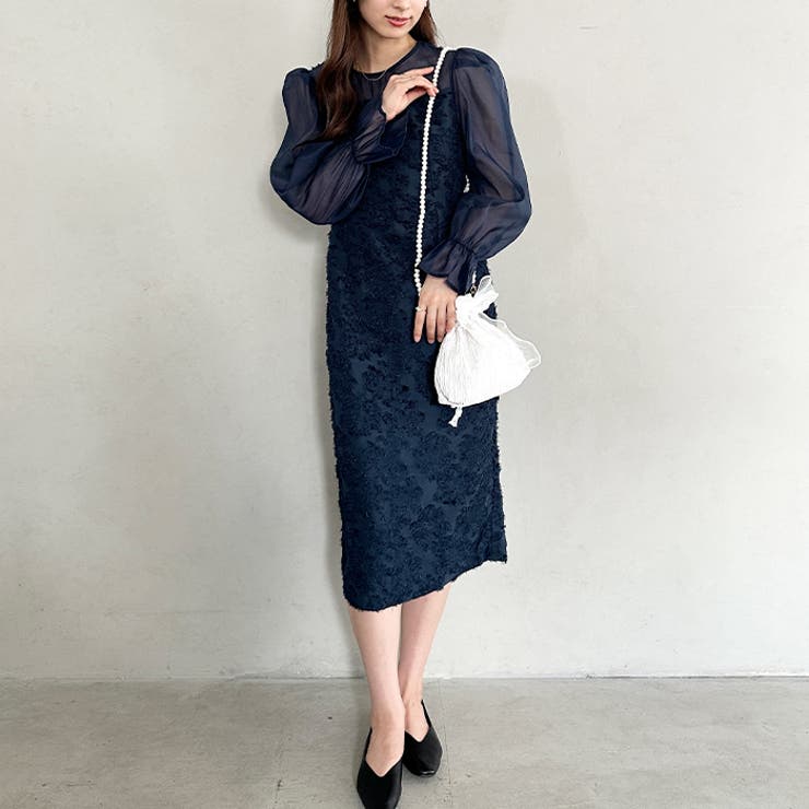 ラウンドネックシアーロングワンピース ドレス | Outfitter lab | 詳細画像25 