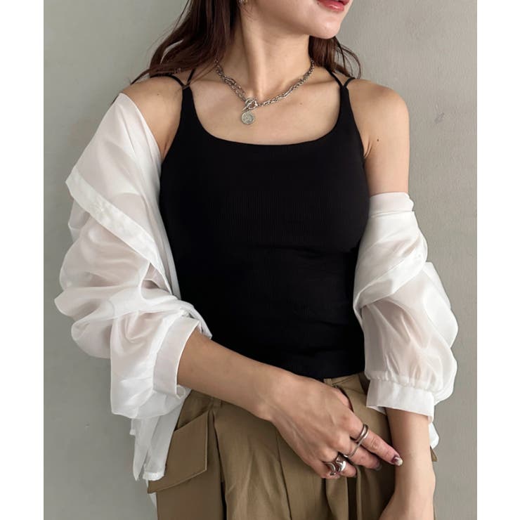 ブラック | カップ付きスパゲッティストラップキャミソール | Outfitter lab