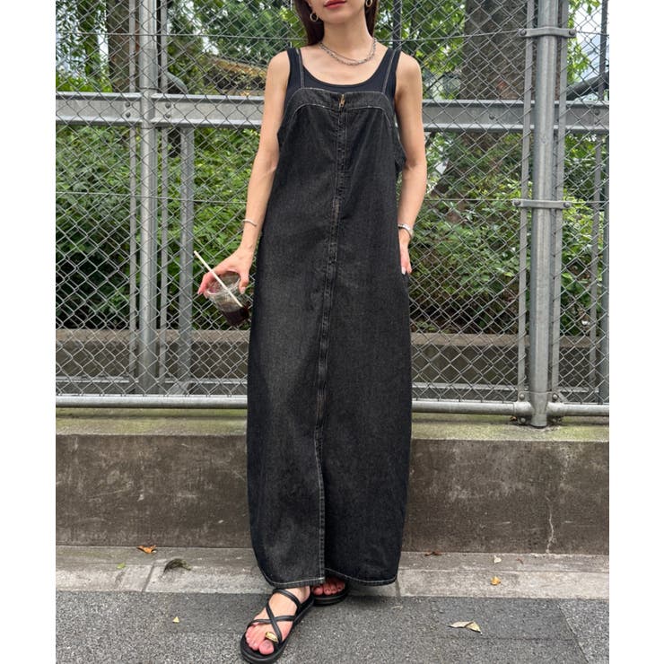 ブラック | 高身長さんも嬉しい♪LONGサイズ展開有 フロントジップデニムロングジャンバース… | Outfitter lab
