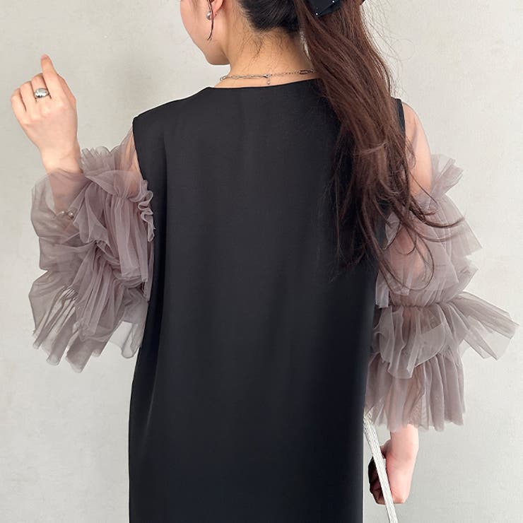 袖ボリュームフリルシアーレイヤード V ネックロングワンピース | Outfitter lab | 詳細画像23 