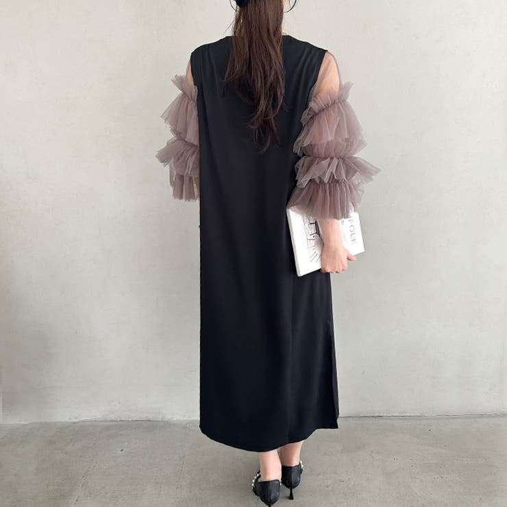 袖ボリュームフリルシアーレイヤード V ネックロングワンピース | Outfitter lab | 詳細画像26 