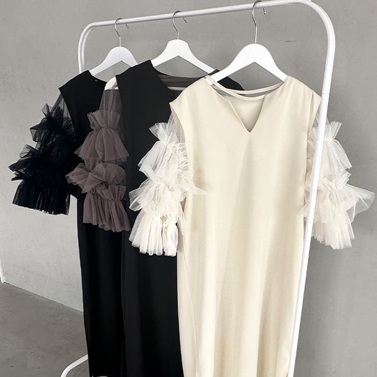 袖ボリュームフリルシアーレイヤード V ネックロングワンピース | Outfitter lab | 詳細画像29 