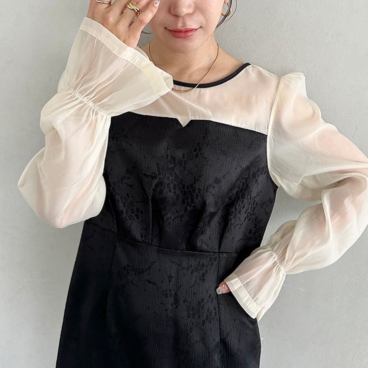 ジャガードシアースリーブロングドレス ロングワンピース パーティードレス | Outfitter lab | 詳細画像9 