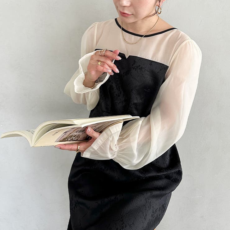 ジャガードシアースリーブロングドレス ロングワンピース パーティードレス | Outfitter lab | 詳細画像12 