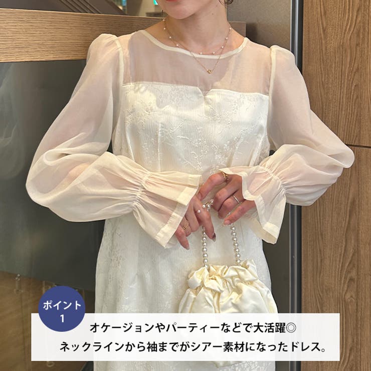ジャガードシアースリーブロングドレス ロングワンピース パーティードレス | Outfitter lab | 詳細画像2 