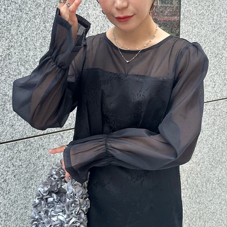 ジャガードシアースリーブロングドレス ロングワンピース パーティードレス | Outfitter lab | 詳細画像6 