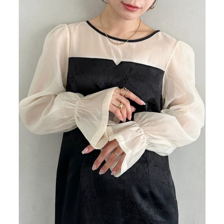 ブラック系その他 | ジャガードシアースリーブロングドレス ロングワンピース パーティードレス | Outfitter lab