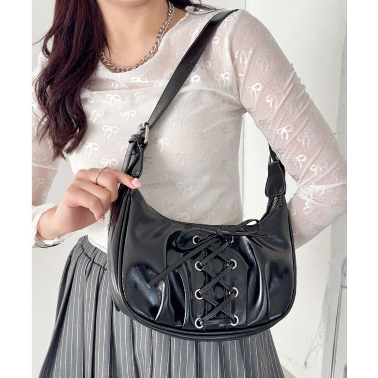 ブラック | レースアップリボンワンハンドルホーボーバッグ | Outfitter lab
