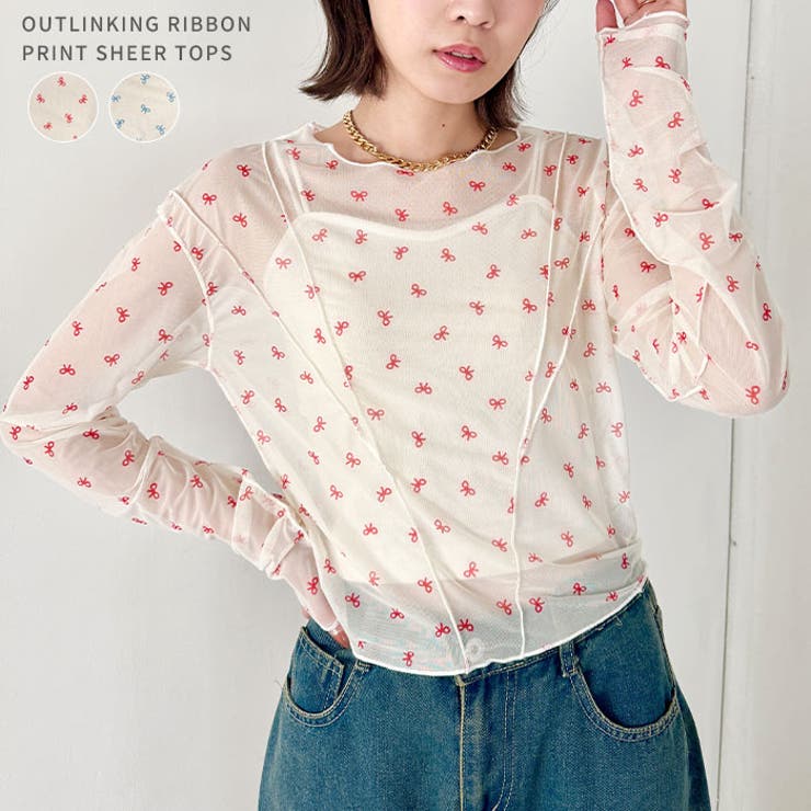 アウトリンキングリボンプリントシアートップス | Outfitter lab | 詳細画像1 