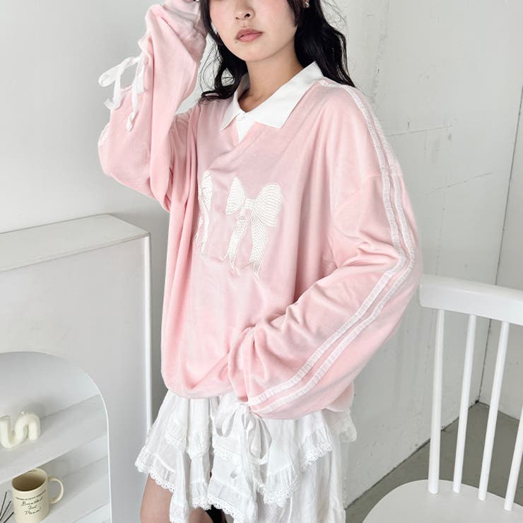 サイドラインリボンベロアラガートップス | Outfitter lab | 詳細画像11 