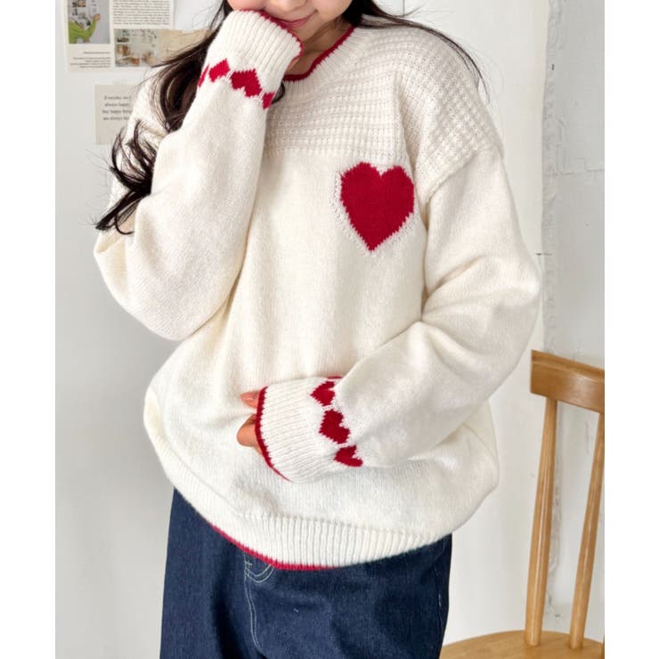 アイボリー | ポイントハートニットトップス | Outfitter lab