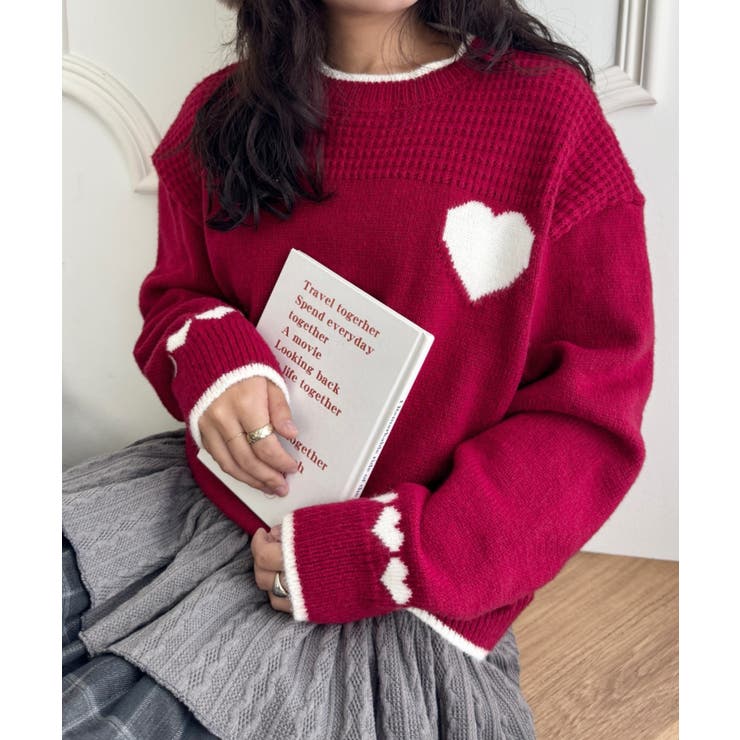 レッド | ポイントハートニットトップス | Outfitter lab