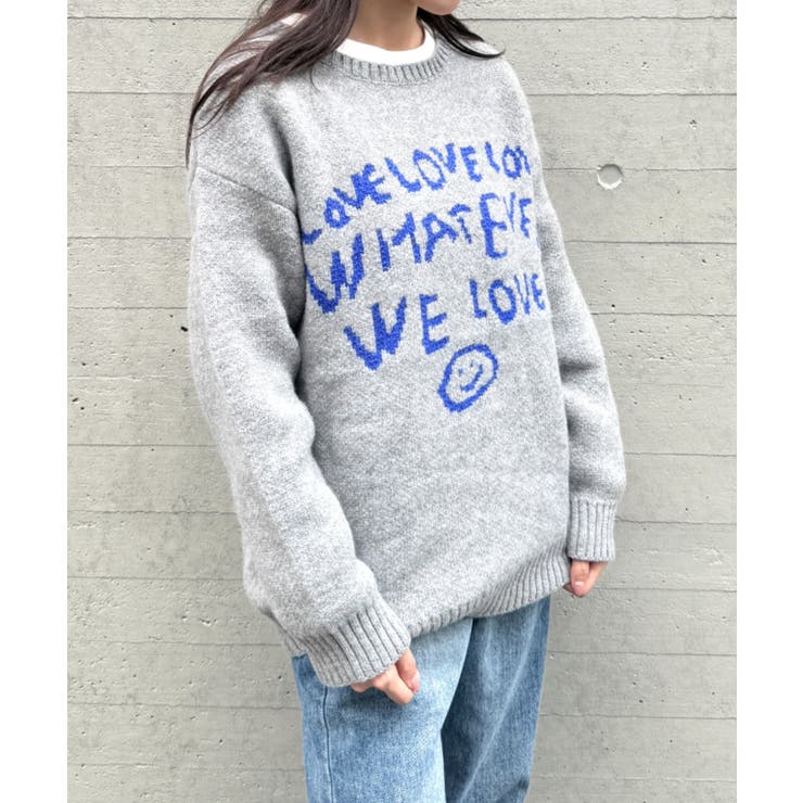 グレー | 手書き風ロゴニットトップス | Outfitter lab