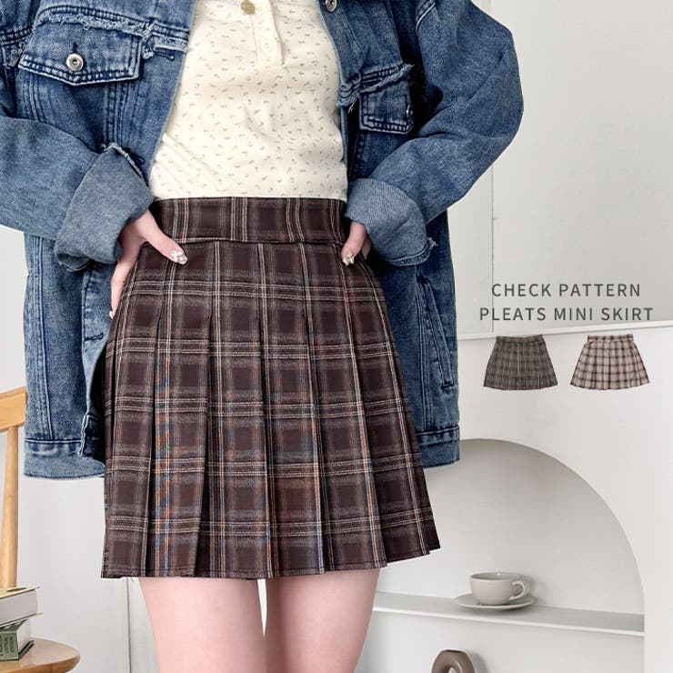 チェック柄プリーツミニスカパン | Outfitter lab | 詳細画像1 